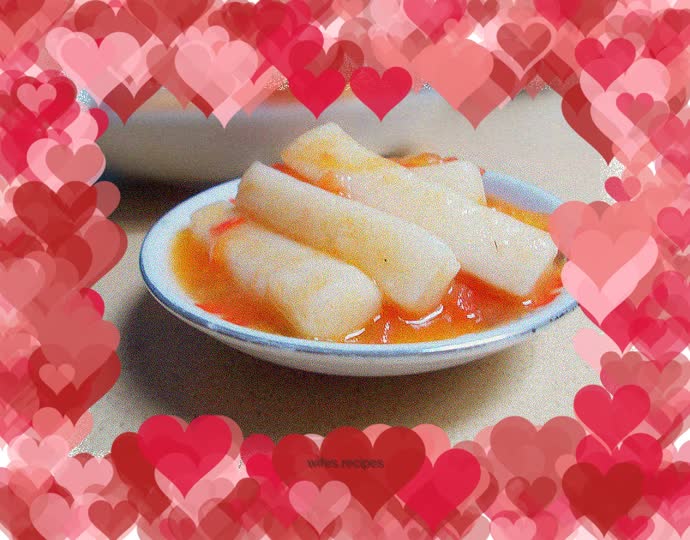 Sweet and Sour Q-Bomb ~ Rice Cake Strips with Tomato Sauce