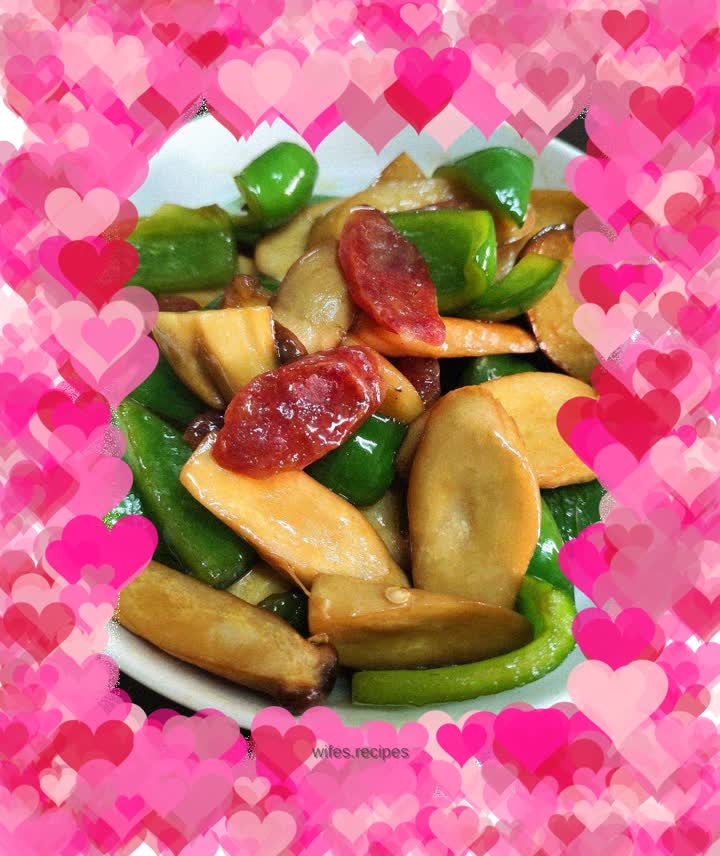 Stir-fried Chinese Sausage with King Oyster Mushroom and Bell Pepper