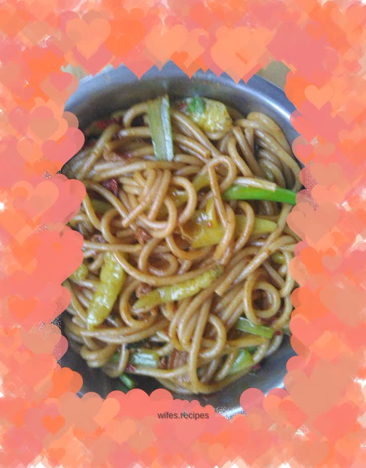 Fried rice noodles with pickled pepper and rapeseed