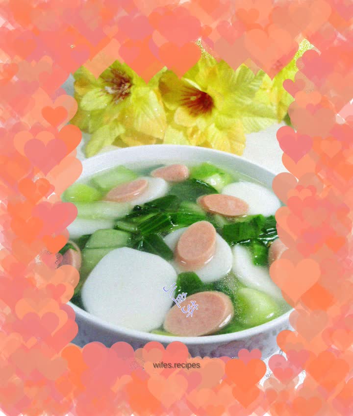 Ham sausage, vegetable and rice cake soup