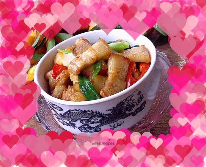 Stir-fried pork belly with green onions