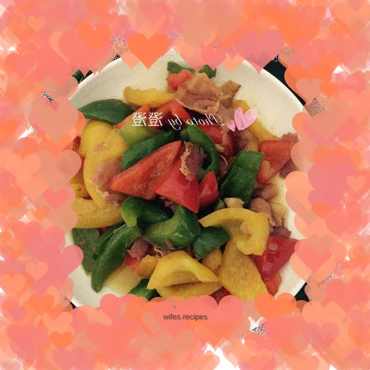 Stir-fried bell peppers with bacon