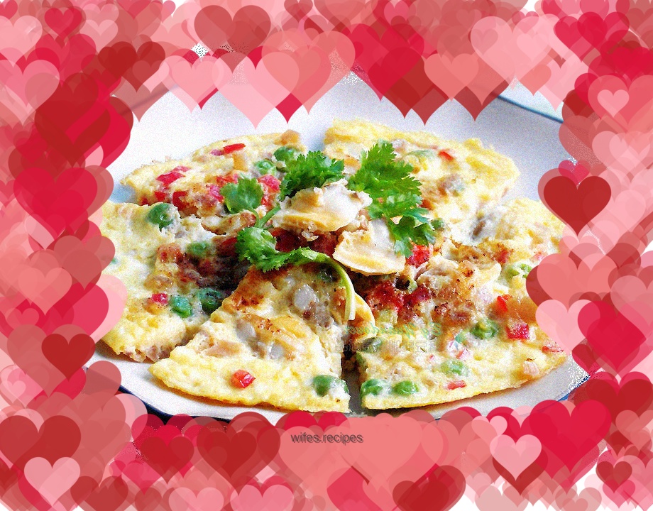 Omelette with Pea Flowers and Clam