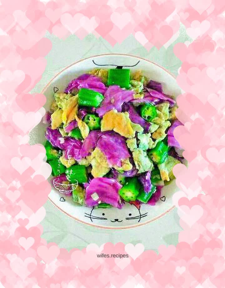 Scrambled Eggs with Purple Cabbage and Okra