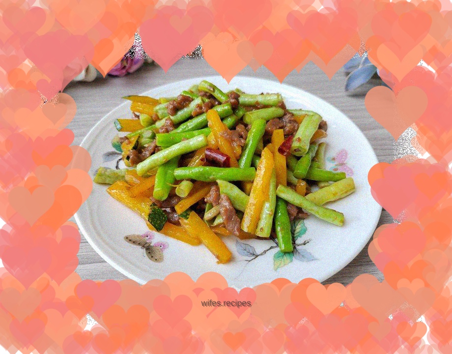 Stir-fried beef with cowpeas and pumpkin