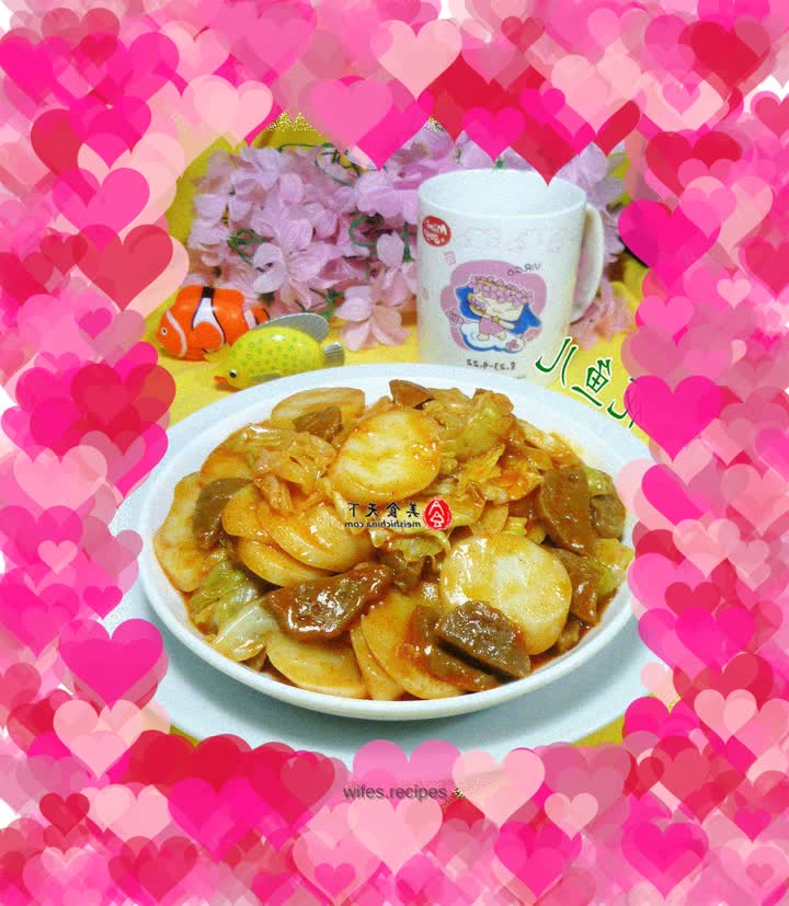 Beef Balls, Cabbage and Spicy Rice Cake