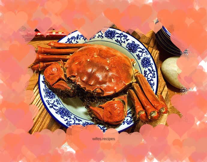 Delicious steamed crabs in golden autumn