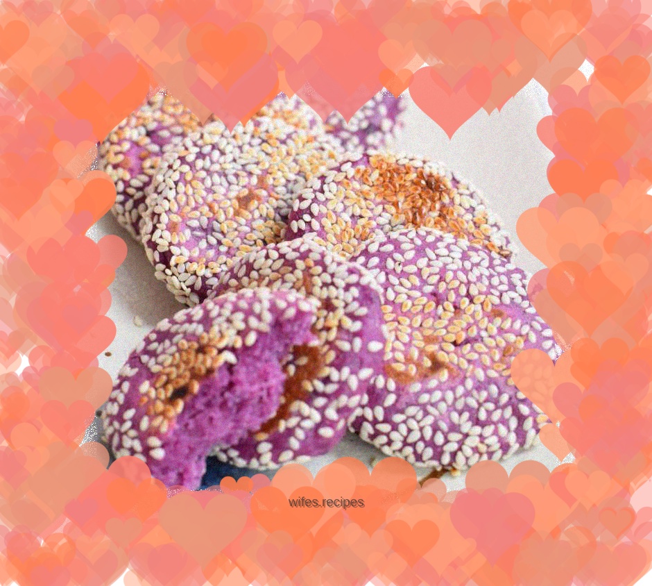 Purple sweet potato and sesame pancakes