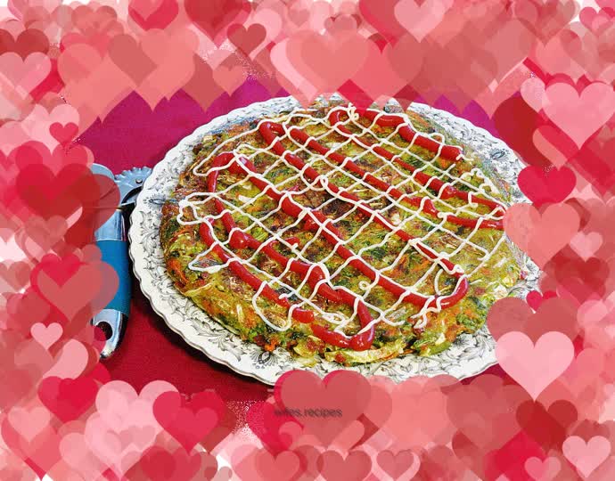 Okonomiyaki with shredded mustard