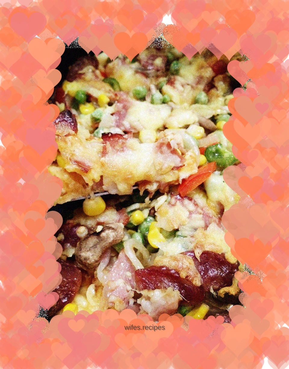 Very good bacon sausage pizza