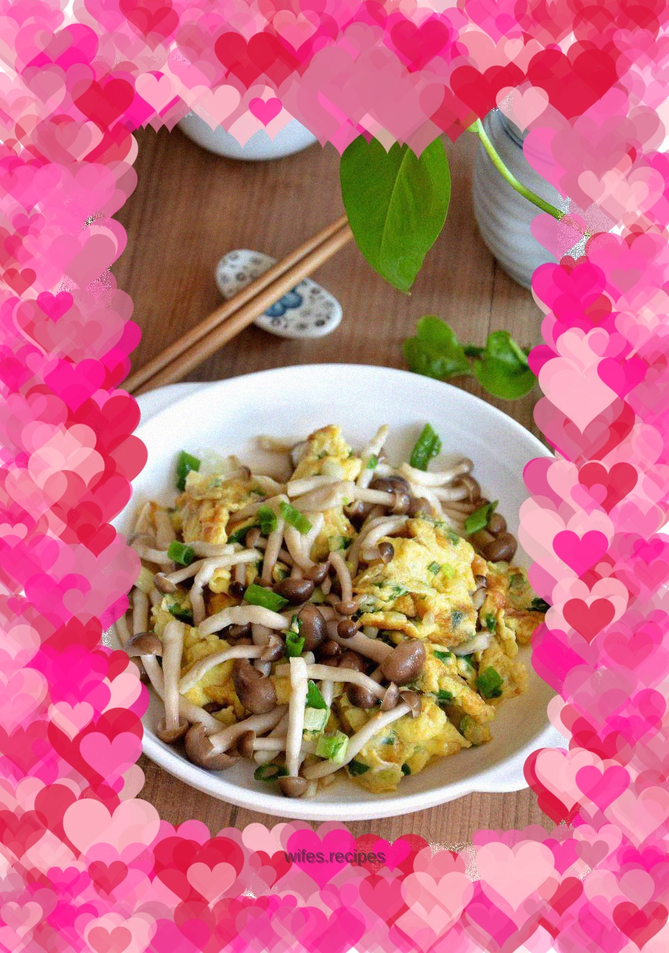 Scrambled eggs with crab flavored mushrooms