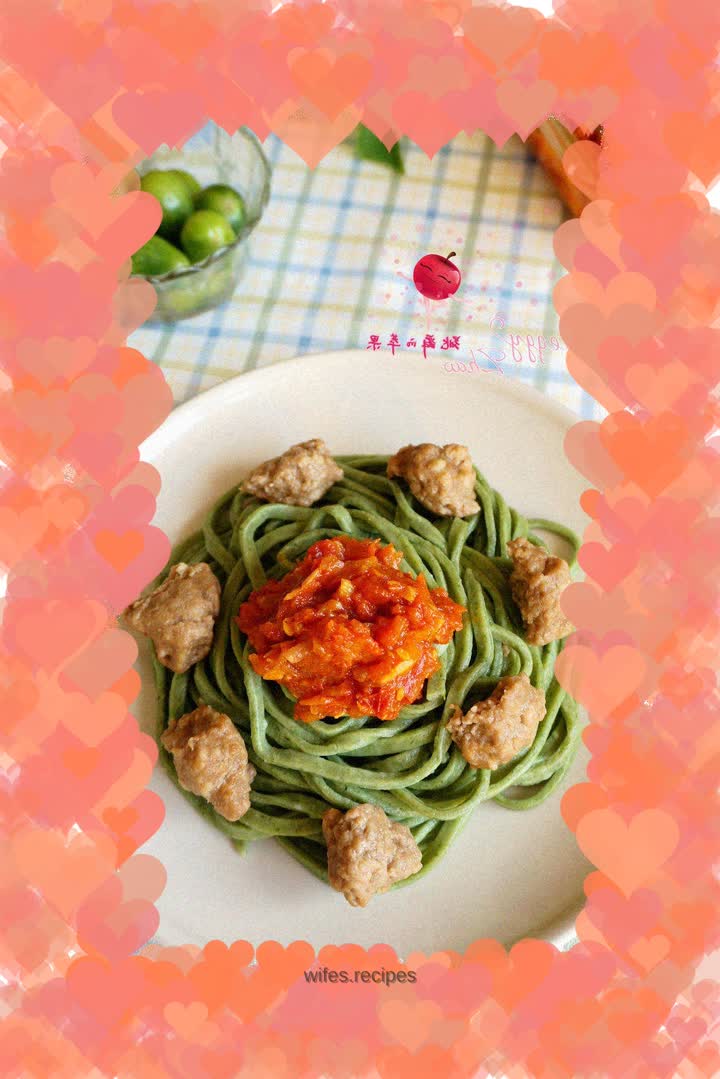 Italian Sauce Meatballs and Spinach Noodles
