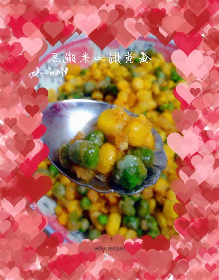 Baked corn and peas with egg yolk