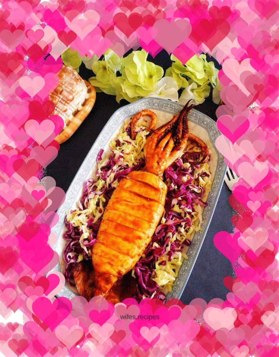 Grilled squid with olive salad