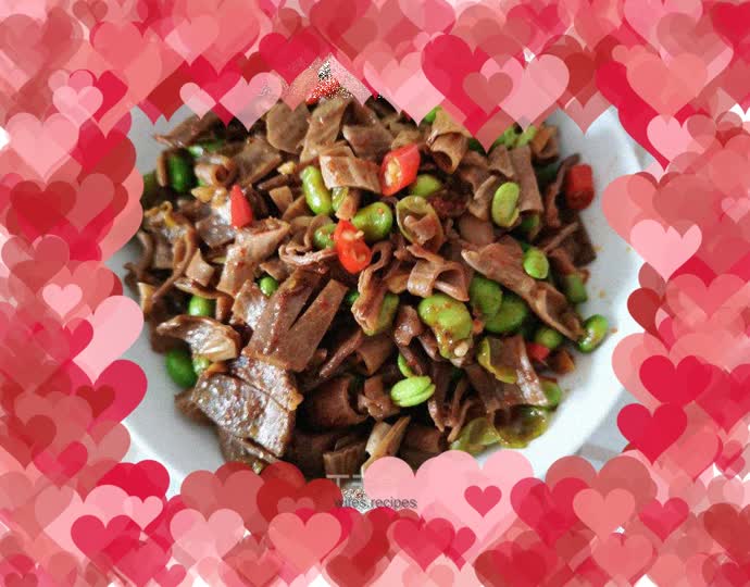 Stir-fried duck intestines with edamame