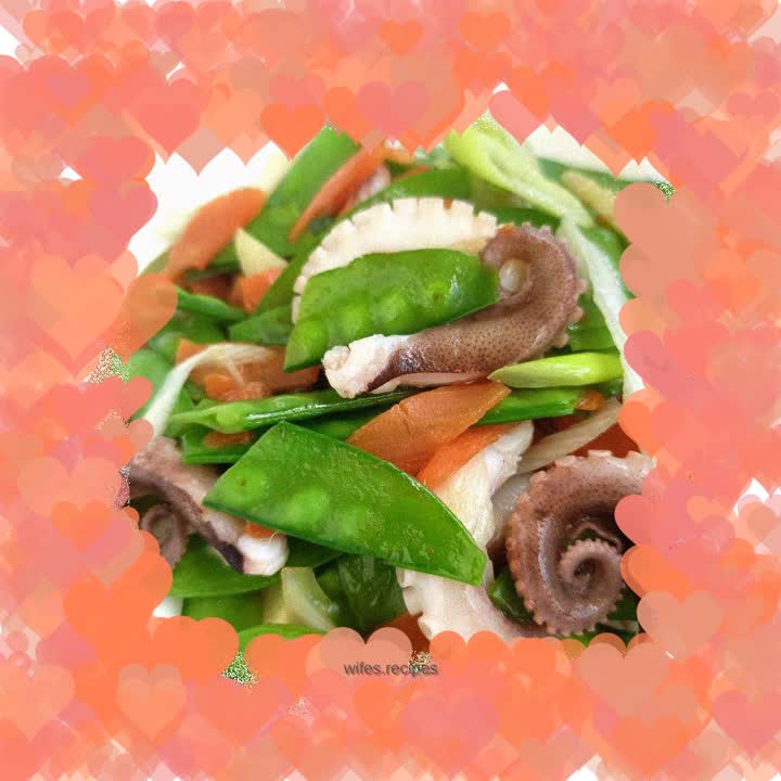 Stir-fried octopus legs with snow peas