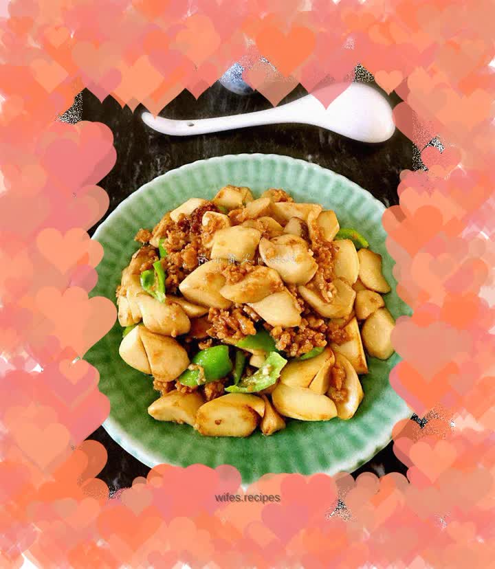 King Oyster Mushroom with Minced Pork in Oyster Sauce