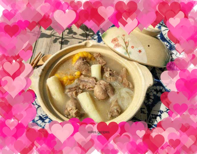 Corn, yam, vermicelli and duck soup