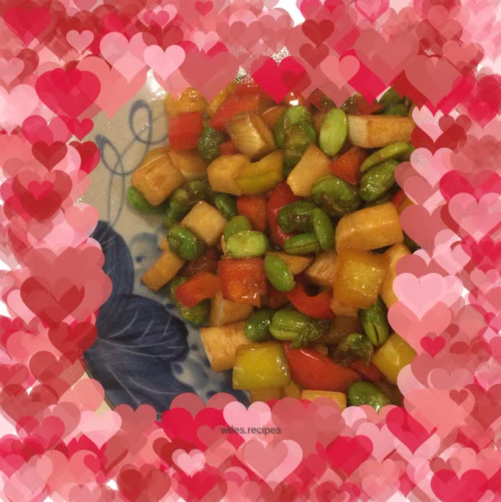 Colorful pepper and edamame dices
