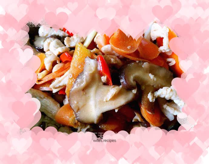 Fitness recipe--fried chicken breast with mushrooms and carrots