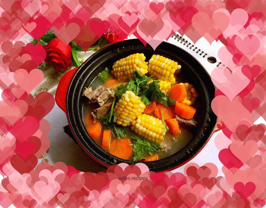 Pork bone, carrot and corn soup