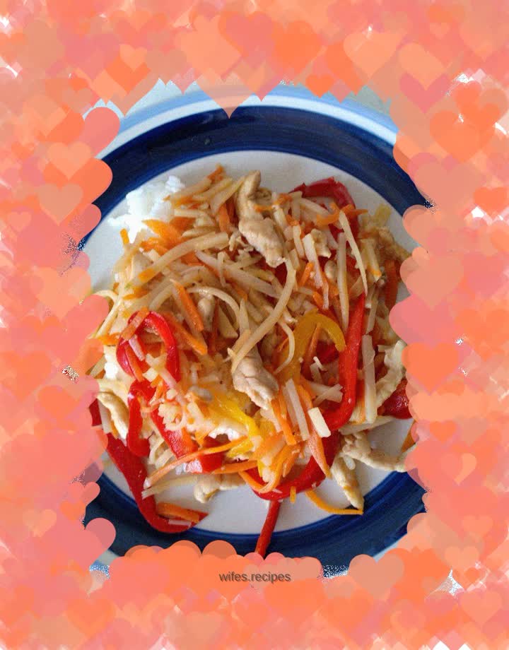 Colorful shredded chicken rice bowl