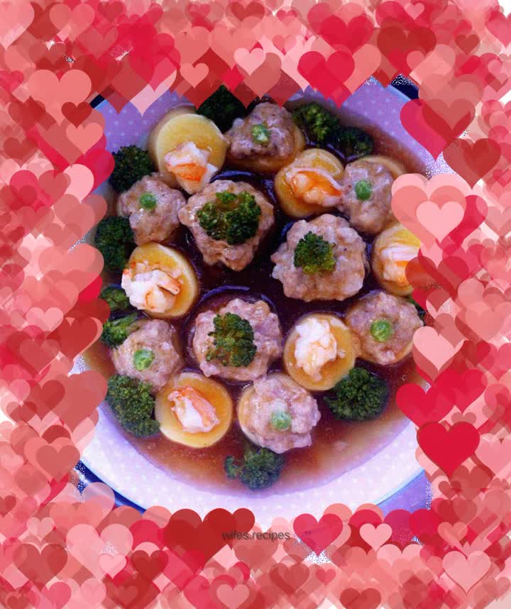 Colorful steamed Japanese tofu with shiitake mushrooms