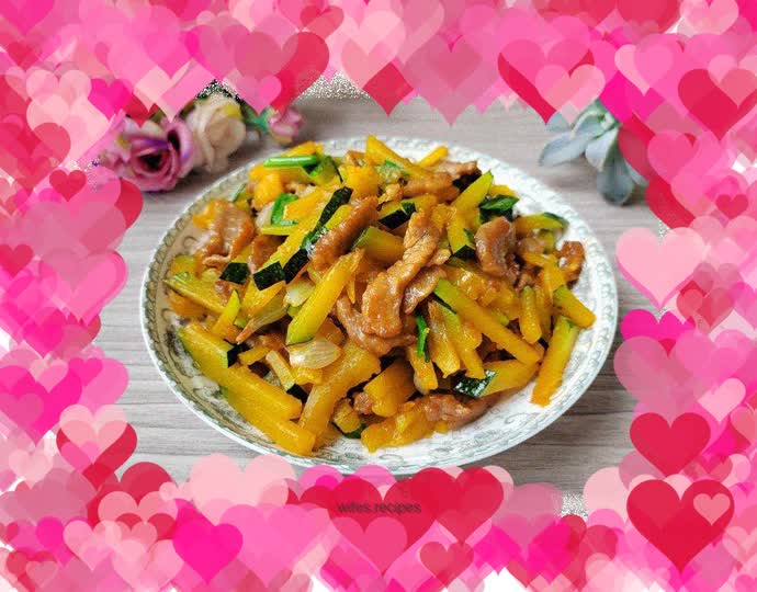 Stir-fried pumpkin with shredded pork