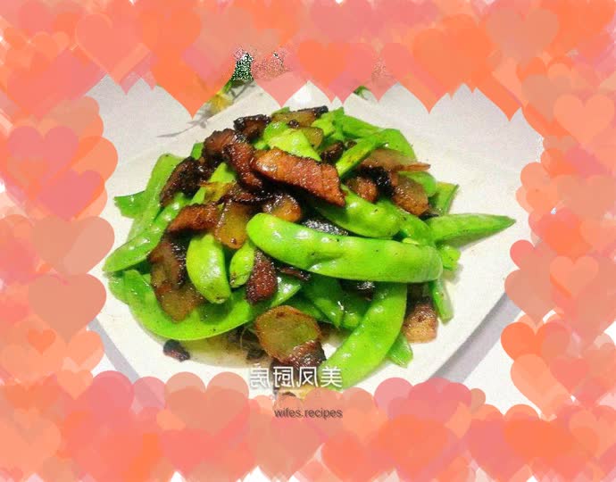 Stir-fried snow peas with bacon