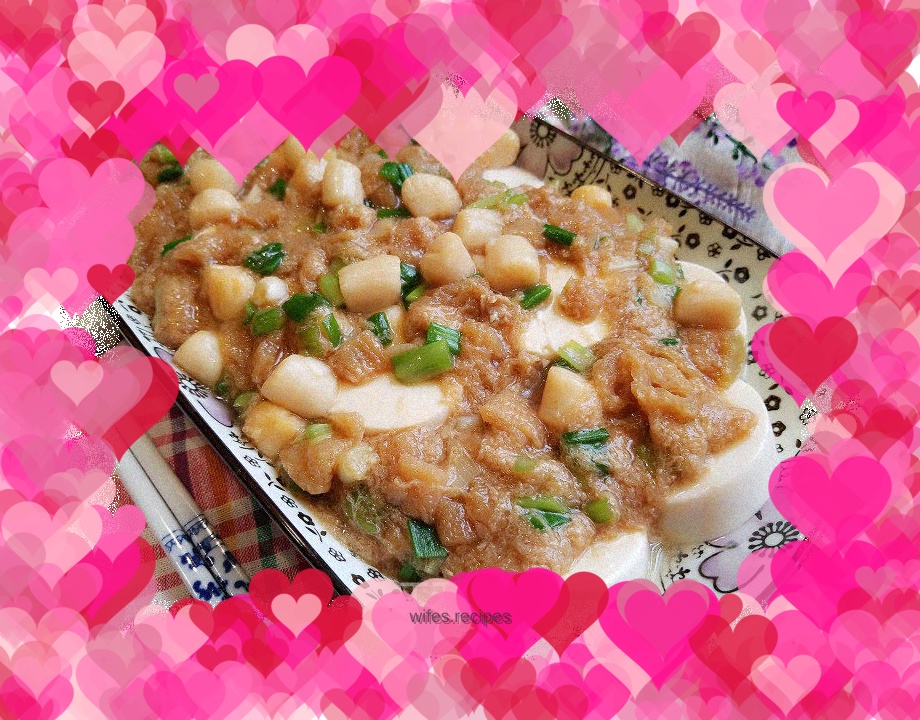 Braised tofu with bamboo fungus and scallops