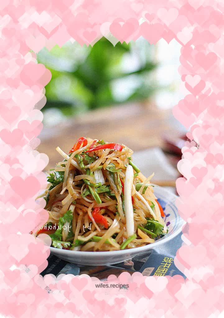 Shredded pickles mixed with green onions