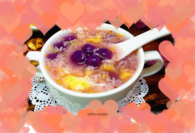 Purple sweet potato glutinous rice balls made with wine and glutinous rice