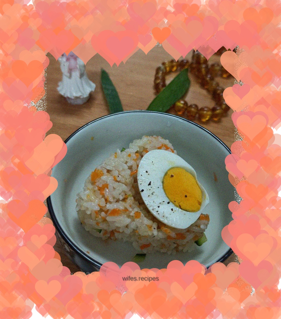 Carrot fried rice and egg rice balls