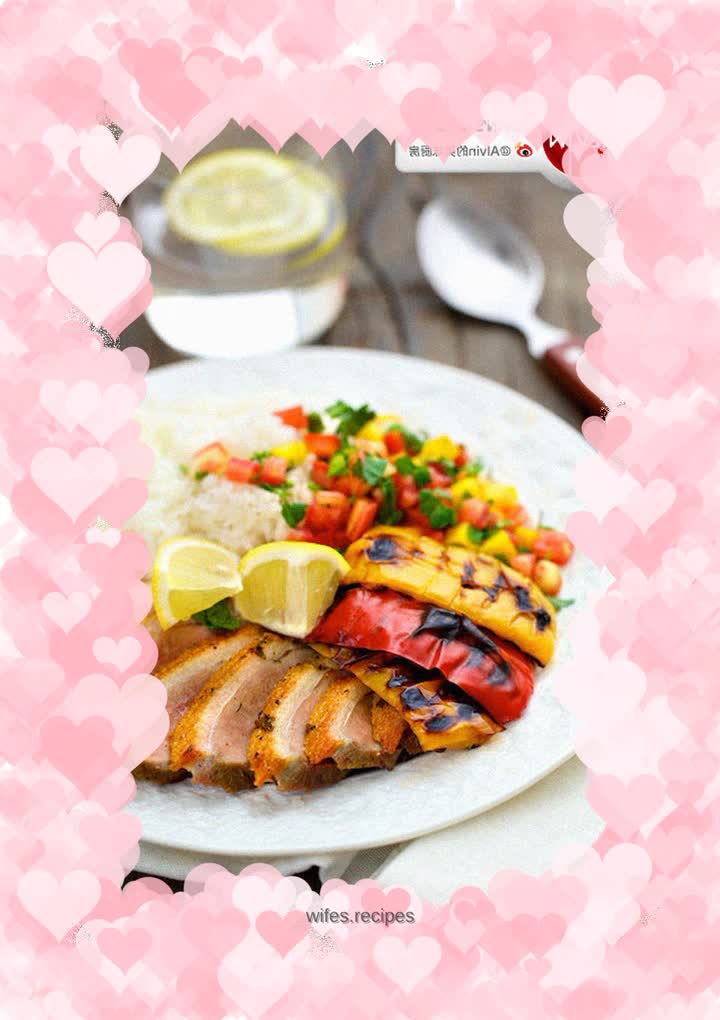 Duck breast with roasted bell peppers and quick salad