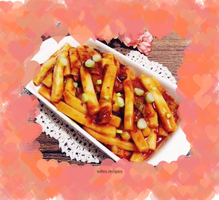 Fried rice cake with bean paste