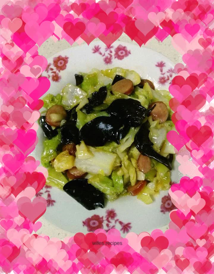 Crispy Sausage, Fungus and Cabbage