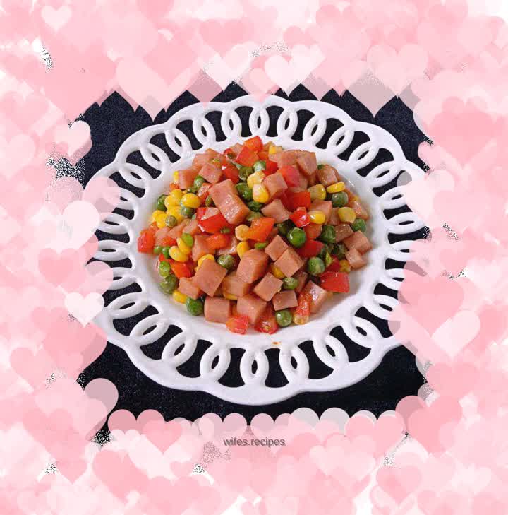 Stir-fried ham and diced ham