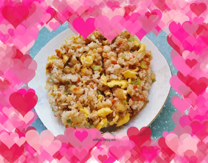 Fried rice with colorful vegetables, soy sauce and eggs
