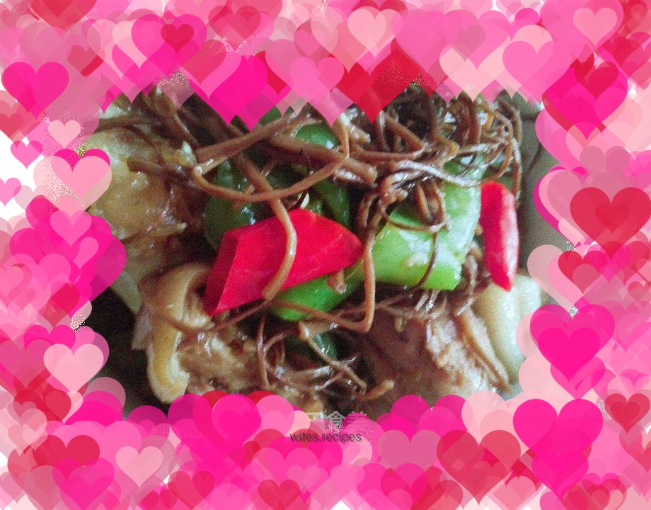 Pork knuckle, pork belly and sweet potato stems with sauce