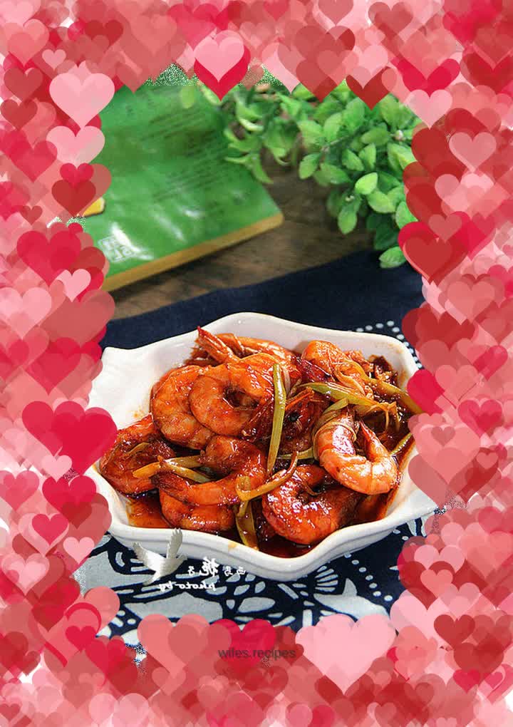 Stir-fried prawns with green onions