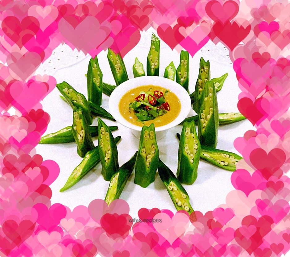 Okra dipped in sesame sauce