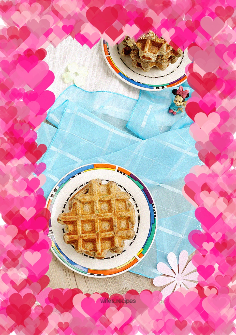 Green onion, black pepper, potato and dark whole wheat waffles