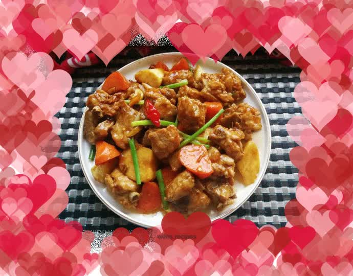 Stir-fried pork ribs with carrots and wild rice