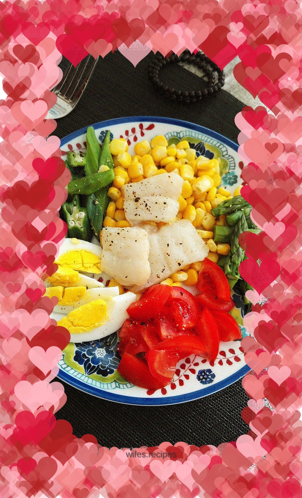 Longli Fish Fillet, Egg and Fresh Vegetable Salad