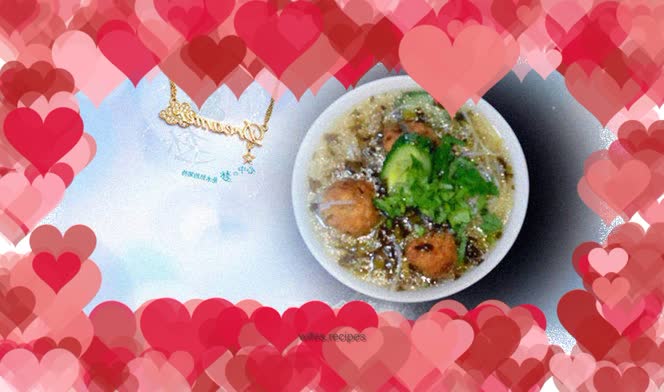 Pickled cabbage and meatball noodle soup