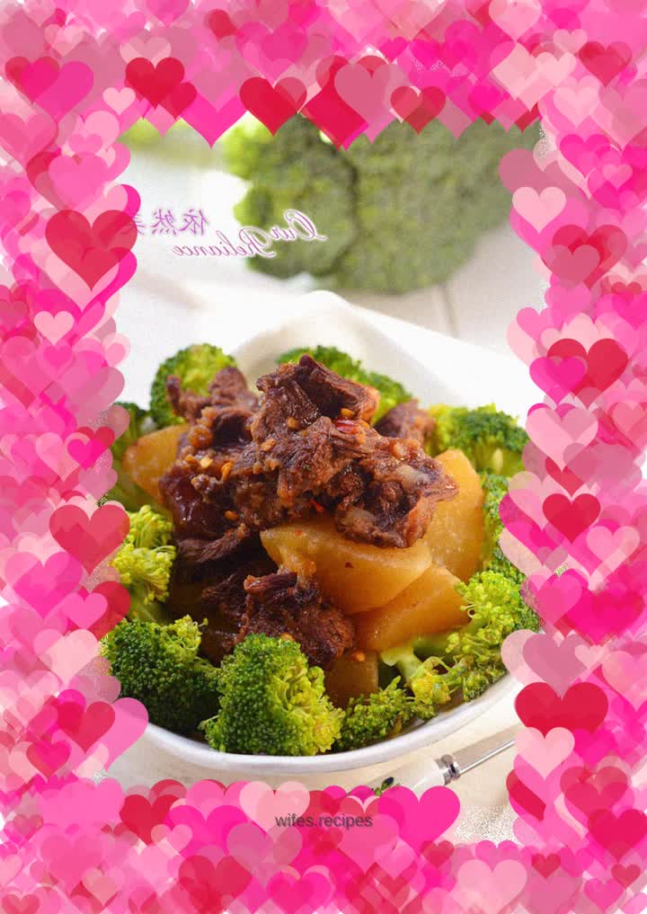 Braised beef brisket with broccoli and radish