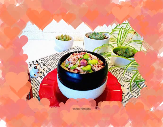 Bacon, bean paste and multigrain rice