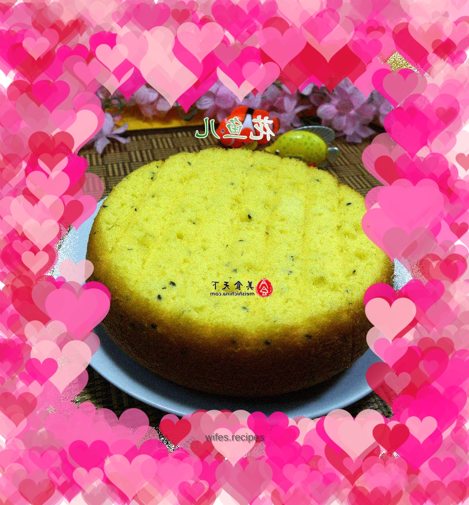 Black sesame cornmeal sponge cake