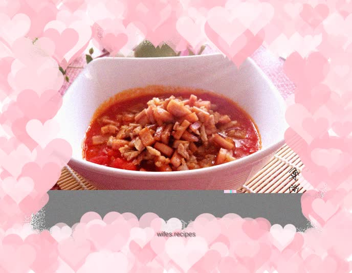 Luncheon meat, tomato and minced meat soup