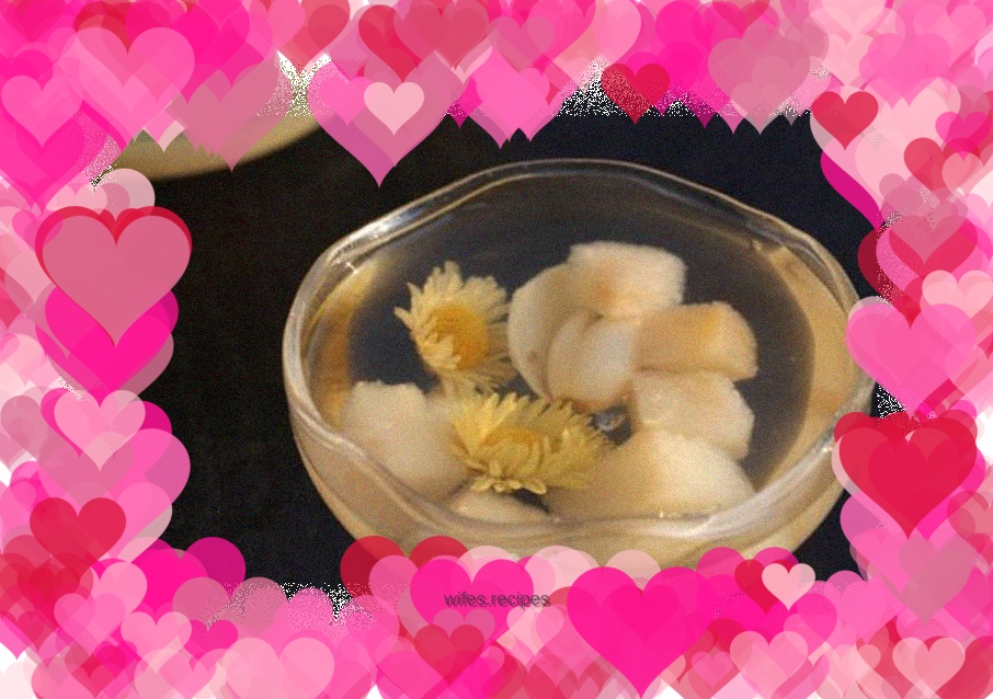 Pear, lily and chrysanthemum